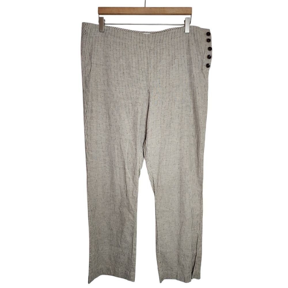 Sundance‎ Pants Women's 16 Trouser Linen Blend Button Side Pockets Striped